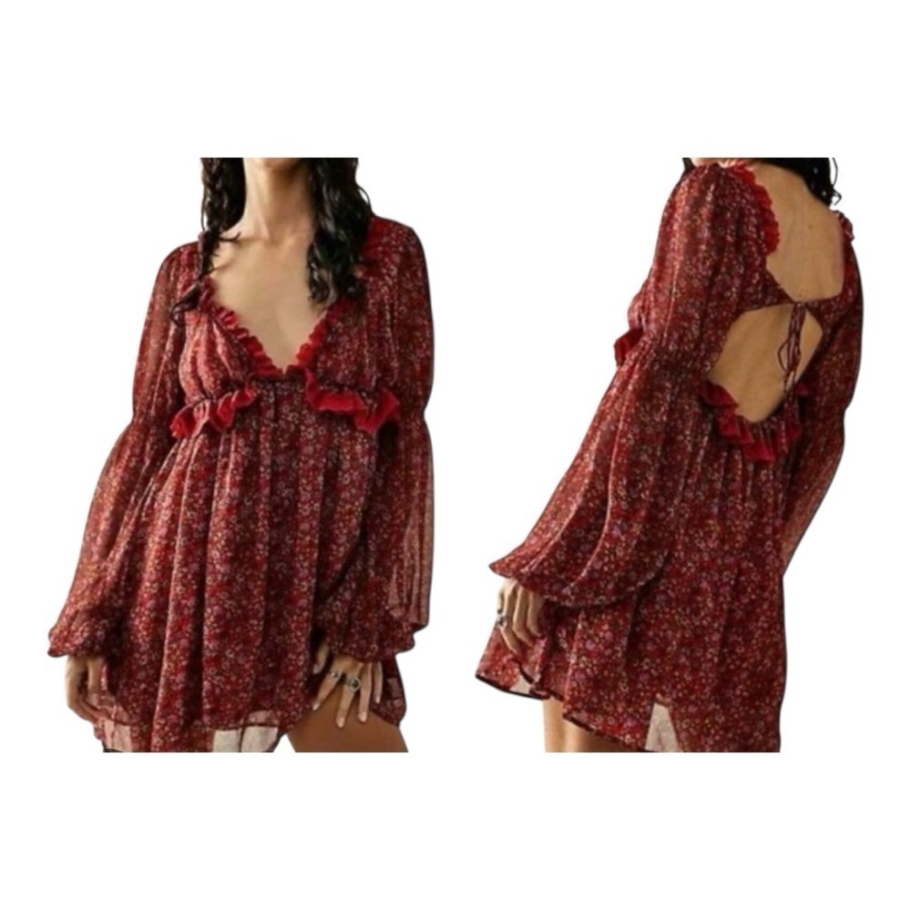 Free People Red Ruffled Backless Babydoll Dress